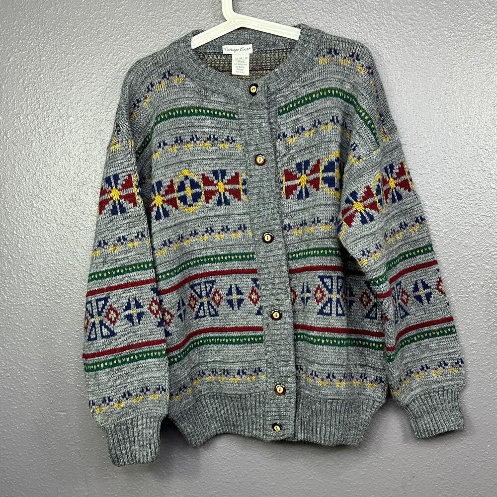 Carriage Court Wool Acrylic Blend Icelandic Design Sweater Cardigan Size Medium